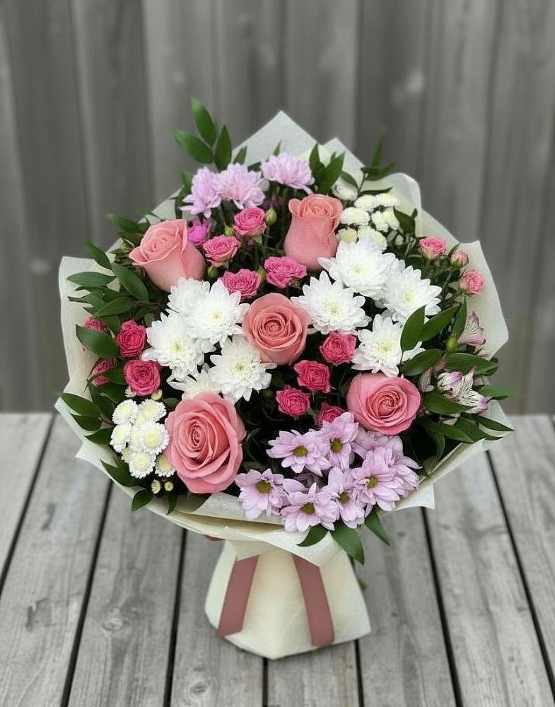 Букет цветов из: Альстромерии, Гвоздики, Розы и Хризантемы в Новый Рогачик