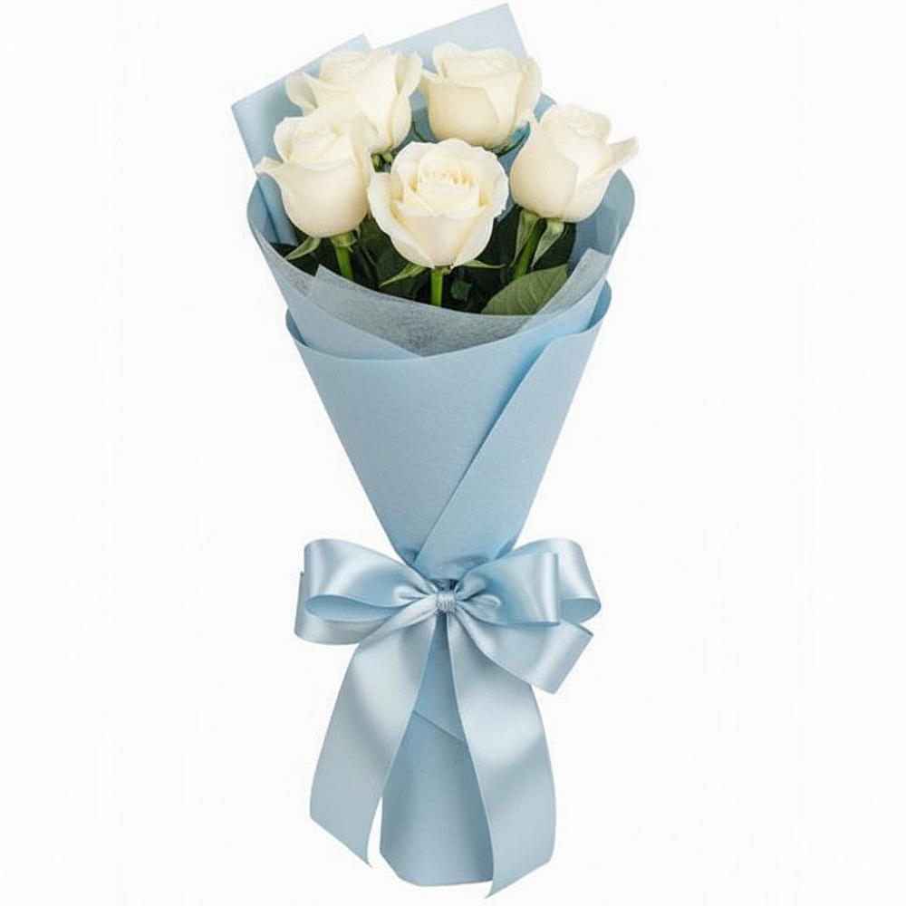 Букет 5 Белых роз Проуд в Новый Рогачик