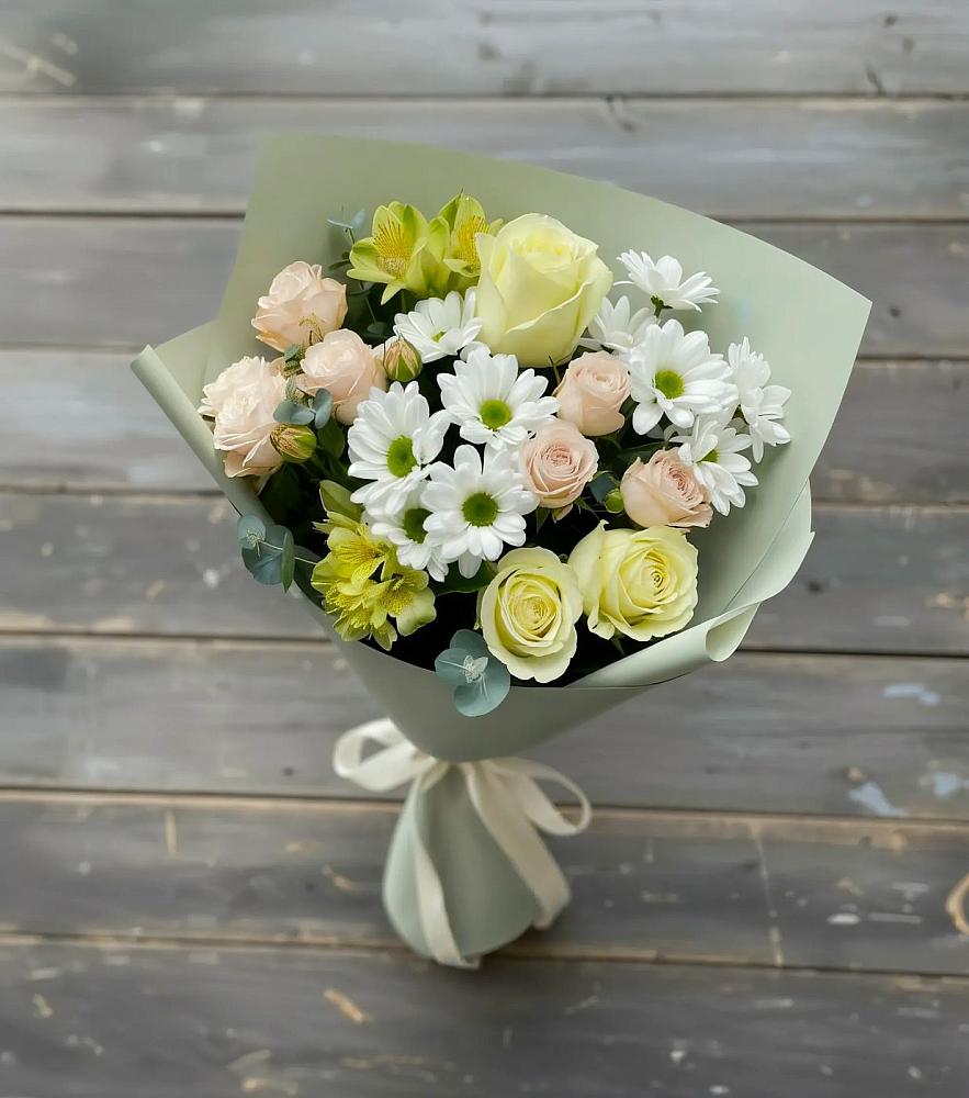 Букет цветов из: Альстромерии, Розы и Хризантемы в Новый Рогачик