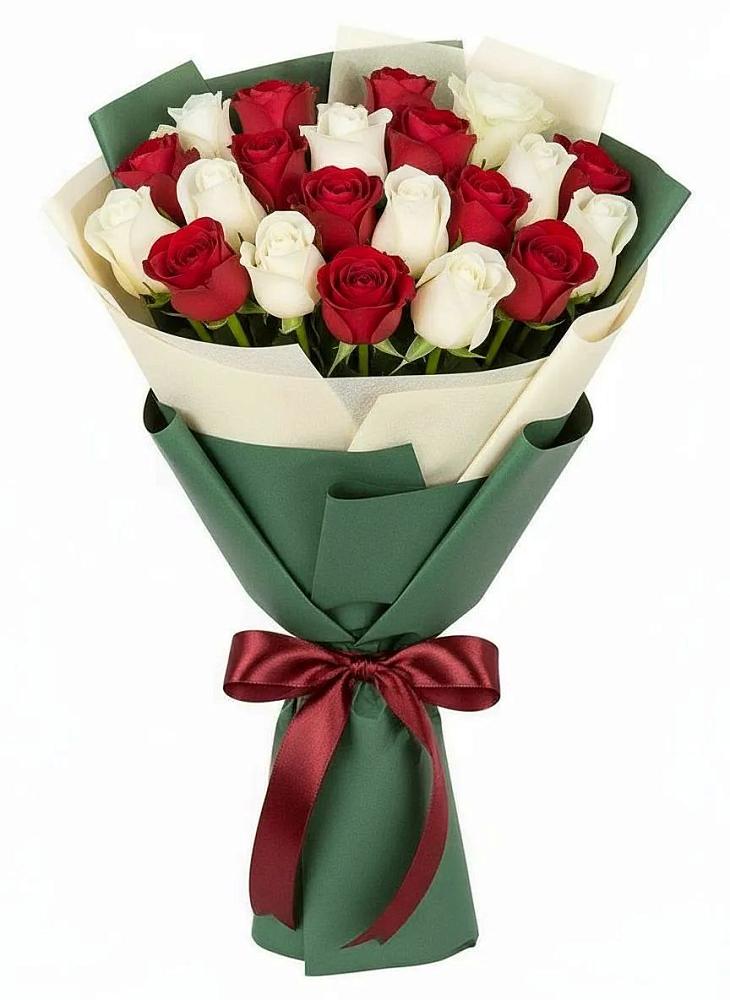 Букет Микс из красных и белых роз в Новый Рогачик