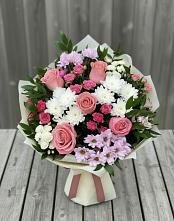 Букет цветов из:  Альстромерии, Гвоздики, Розы и Хризантемы в Новый Рогачик