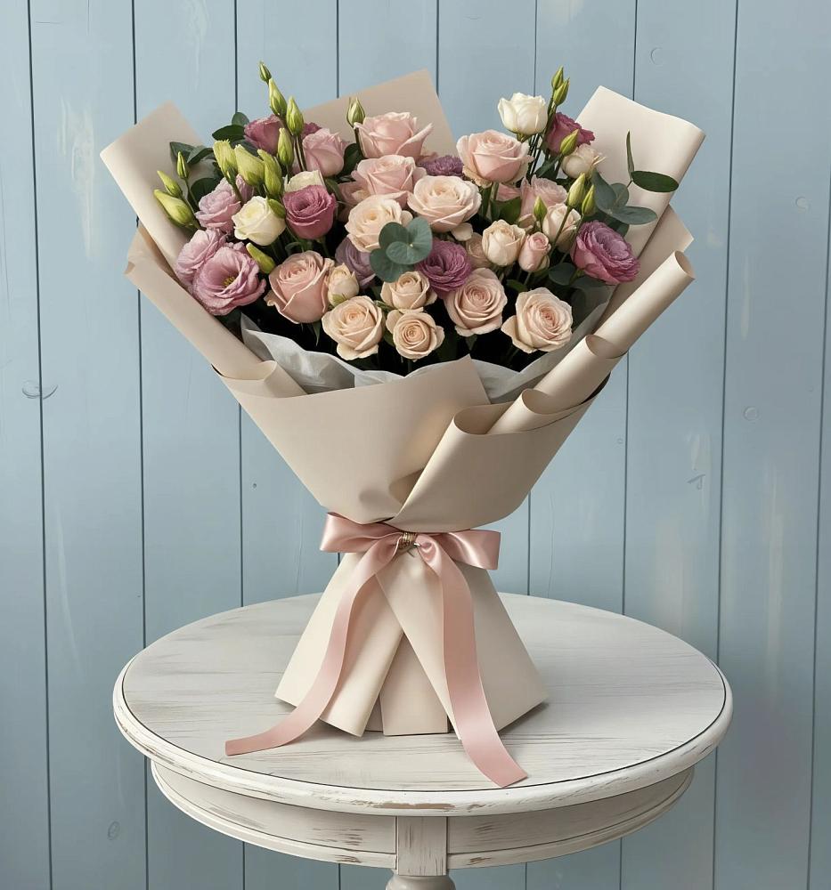 Букет цветов из: Розы и Лизиантусы в Новый Рогачик