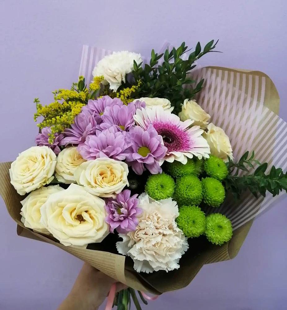 Букет цветов из: Хризантемы, Розы, Гвоздики и Герберы в Новый Рогачик