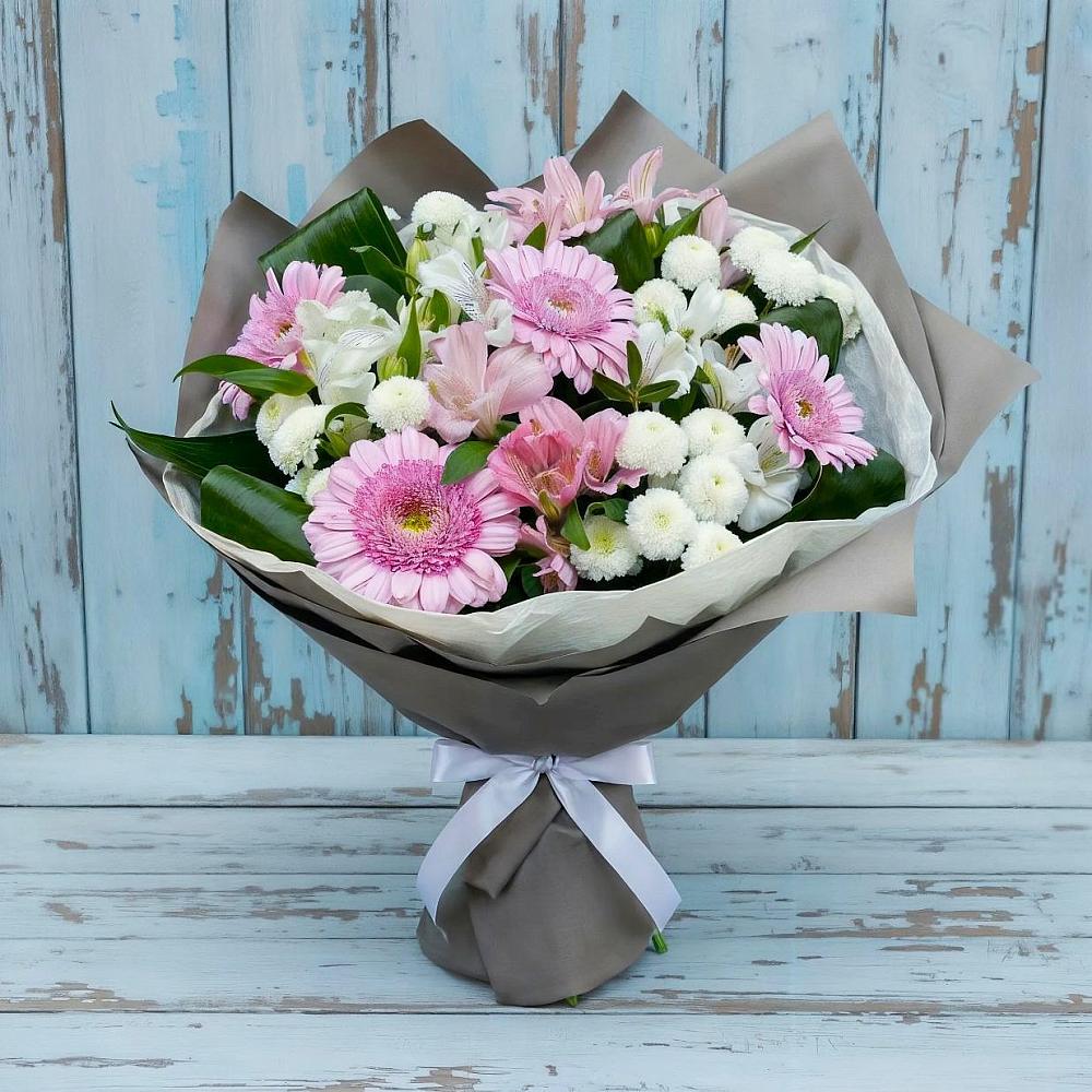 Букет цветов из: Герберы, Альстромерии и Хризантемы в Новый Рогачик