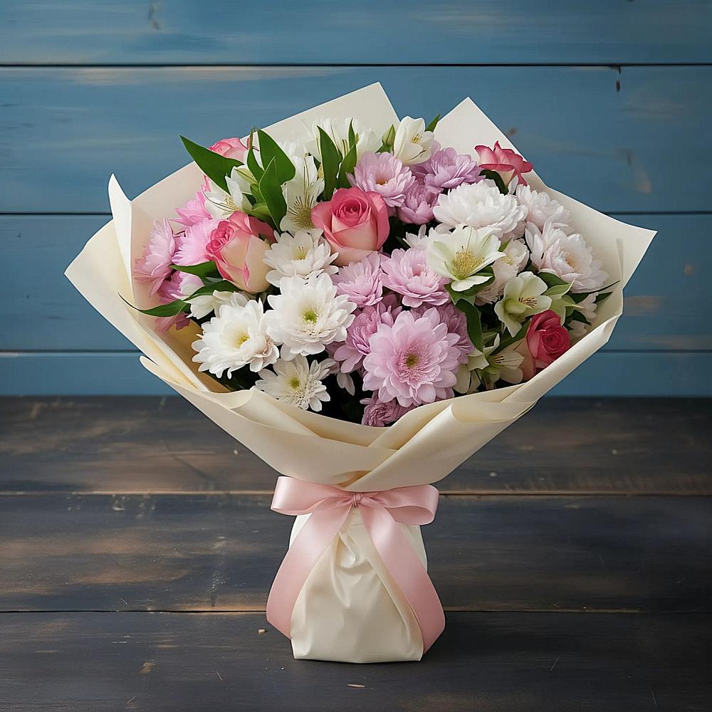 Букет цветов из: Хризантемы, Альстромерии и Розы в Новый Рогачик